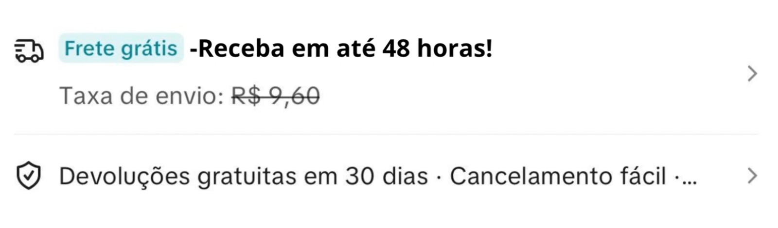 Detalhes do frete e devolução